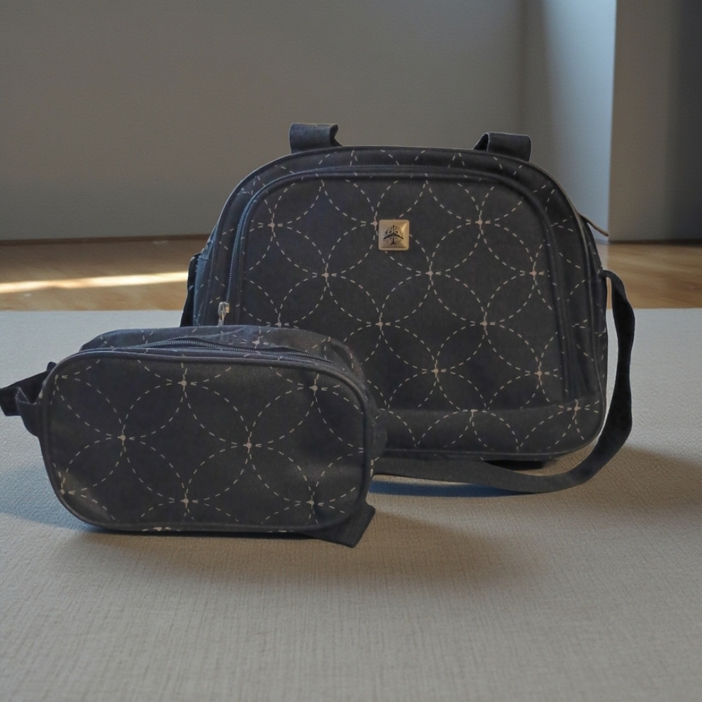 Canvas Nylon Carry On Bag & Toiletry Bag Set Airline Travel Personal Item